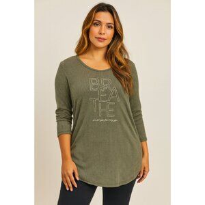 NWT Danskin Women's Oh-So-Soft Knit Ribbed Tunic Green Front Text Breathe Medium